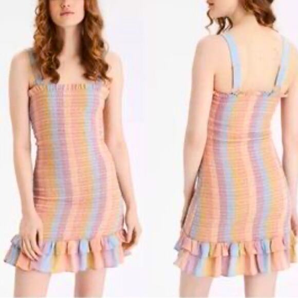 American Eagle size medium Multicolor Striped Ruffle Hem Dress - Picture 1 of 9